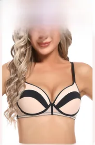 Detail of push-up bra with memory soft underwire and black geometric contrast lines