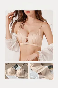 Detail of nude push-up bra with triangular lifting structure and side support feature