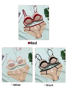 Three-color seamless mesh lingerie set with push-up bras and matching briefs in red, white, black