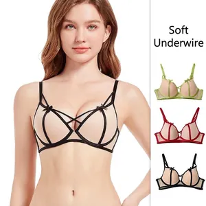 French lace push-up bra with cross straps and soft wire support in three colors