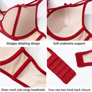 Ensemble soutien-gorge en dentelle avec bretelles rouges et ailes latérales en maille
