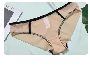 Close-up of breathable mesh panties with contrasting black trim on light green background