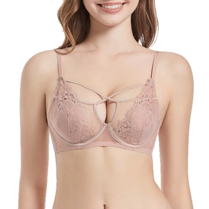 Eleganter rosa Spitzen-BH mit Stickerei und sexy Cross-Strap-Design für Damen