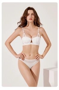 White lingerie set with shell textured push-up bra and sheer mesh panty detail