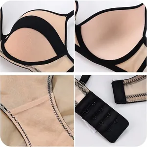 Contrast mesh push-up bra with seamless design and multi-hook back closure details