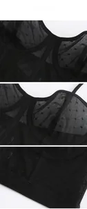 Vue macro détaillée du tissu en maille noire avec pois et baleines de corseterie