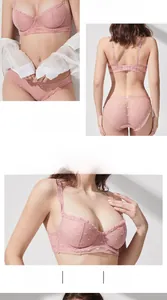 Détail d'un ensemble de lingerie en dentelle rose avec pois cœur et tissu mesh respirant