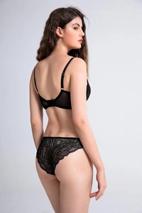 Exquisite floral black lace lingerie set with detailed back mesh and adjustable straps