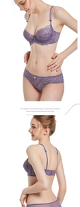 Vue détaillée de l'ensemble de lingerie en dentelle florale violette avec petits nœuds