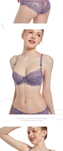 Détails d'un ensemble de lingerie en dentelle violette avec broderie florale