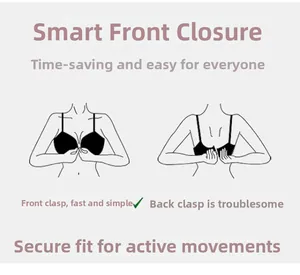 Front closure bra detail showing easy clasp mechanism compared to traditional back hook