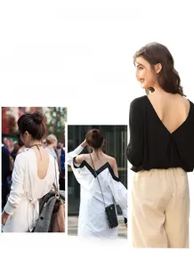 Deep V backless top styling with invisible bra for backless dresses and outfits