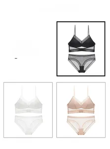 Detail view of French style lace lingerie set available in black, white, and skin tone colors