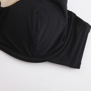 Soutien-gorge pigeonnant français noir sans couture avec armatures et détails en tulle
