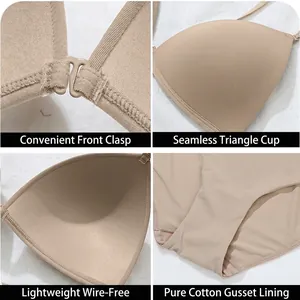 Nahtloses französisches BH-Set mit Vorderverschluss und bügelfreien Cups in Beige