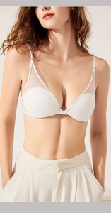 Détails du soutien-gorge blanc col en V avec mesh transparent et fines bretelles