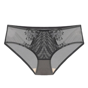 Culotte sexy en dentelle noire de style français avec broderie florale et mesh respirant