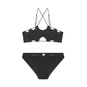 French Sexy Wireless Bra For Women Color Block Cross Back Seamless Gathered Bralette Hollow Out Lingerie Set Nylon Spandex Bra
