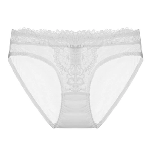 French style sexy white lace panties with floral embroidery and mesh design