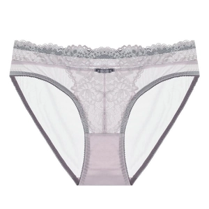 Lilac sexy lace panties for women with mesh panels and a delicate bow detail