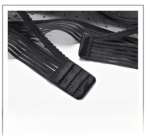 Detailed macro view of black lace panties featuring multi-hook back closure and cotton crotch