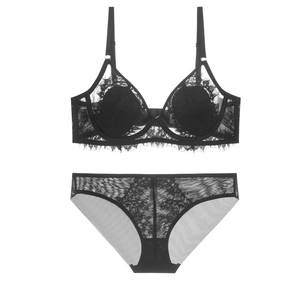 Ensemble de lingerie en dentelle noire raffinée avec soutien-gorge et culotte assortie