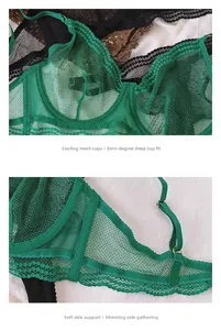 Dettaglio reggiseno in pizzo verde con coppe fresche e supporto laterale rinforzato