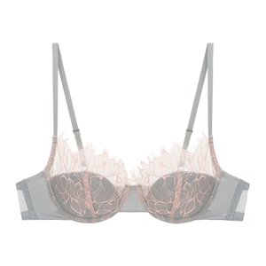 Elegant French lace push up bra in grey and pink with soft underwire and floral details