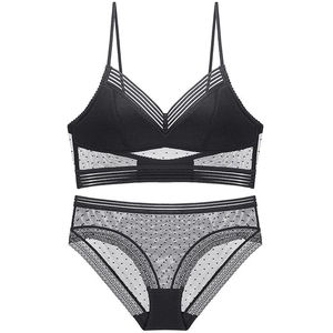 French Sexy Lace Mesh Polka Dot Bra And Panty Thin Wireless U Backless Lingerie For Women Breathable Comfortable Underwear