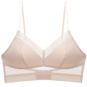 Minimalistisches nudefarbenes Bralette mit Beflockungspunkten und Riemchendetails