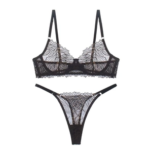 Ensemble lingerie sexy en dentelle noire léopard avec soutien-gorge en tulle