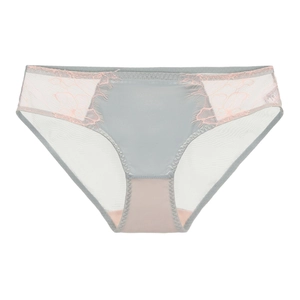 French lace sheer briefs in grey and pink with eyelash trim and cotton crotch
