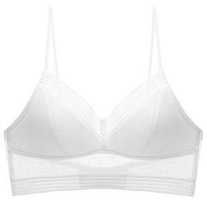 Weißes französisches Bralette mit Punkt-Mesh und feiner Spitzenverzierung