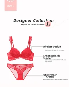 Détail d'un ensemble de lingerie en dentelle rouge sans armature avec maintien latéral