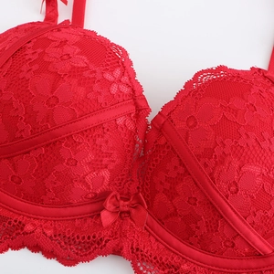 Soutien-gorge en dentelle rouge élégant avec motifs floraux et effet push-up