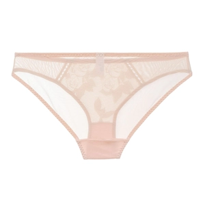 Close-up of floral embroidery on breathable mesh lace panties with soft cotton crotch