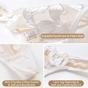Culotte française en dentelle brodée pour femme avec gousset en coton respirant doux