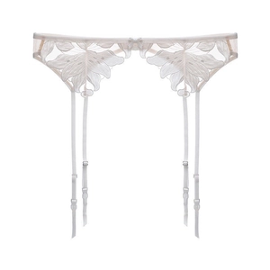 Women Sexy French Style Ultra-Thin Embroidery Garter Belt Floral Leaf Mesh Adjustable Straps Bow Hosiery Support Lingerie