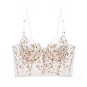 Women Sexy French Vintage Embroidered Lace Bra Underwire Bustier Supportive Breathable Floral Mesh Bralette Top For Lady