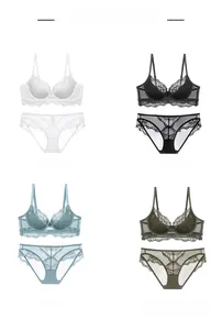 Lace bra set in four elegant colors with delicate floral embroidery and mesh details