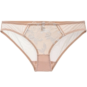 French lace embroidered panties for women in pale pink with silver rose floral mesh