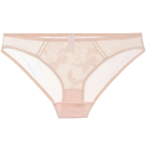 Lace semi-sheer women's brief with rose floral embroidery in beige color