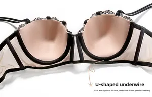 Détail du soutien-gorge en dentelle avec armature en U pour maintien et galbe