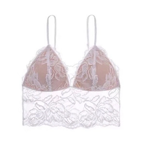 Französisches weißes Spitzen-Bralette mit dünnen Trägern und Blumenmuster