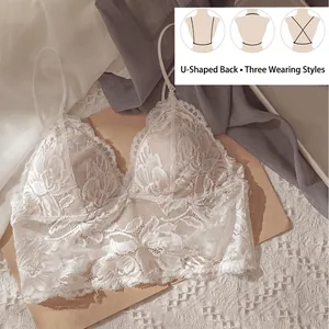 French lace embroidery bralette with U-shaped back and versatile cross-strap design