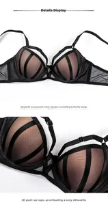 Détail de soutien-gorge en dentelle résille noire avec bonnets 3D et design papillon chic