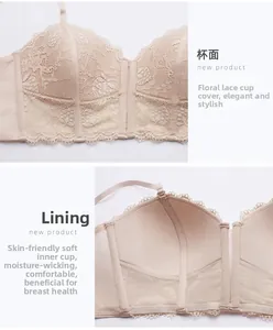 Gros plan sur la dentelle florale et la doublure respirante du soutien-gorge bandeau nude