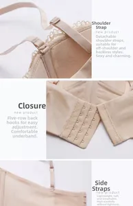 Détails du soutien-gorge beige en dentelle avec fermeture dos à cinq rangées