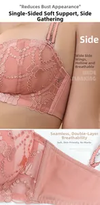 Détail de soutien-gorge en dentelle rose avec broderie papillon et maintien latéral