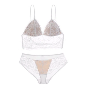 French style white lace lingerie set with wireless triangle cup bra and matching panties